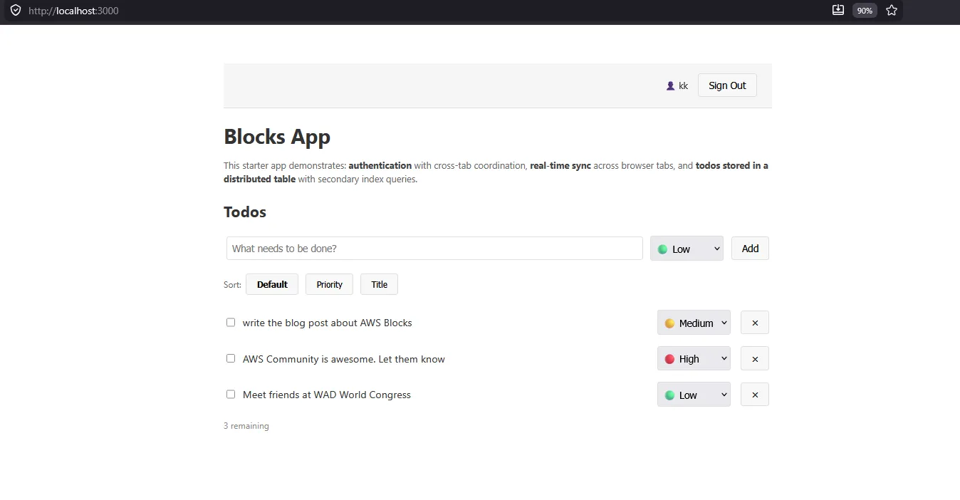 Follow the official AWS guide to run a ToDo App Locally. A good start to have an idea, but much more can be done with AWS Blocks