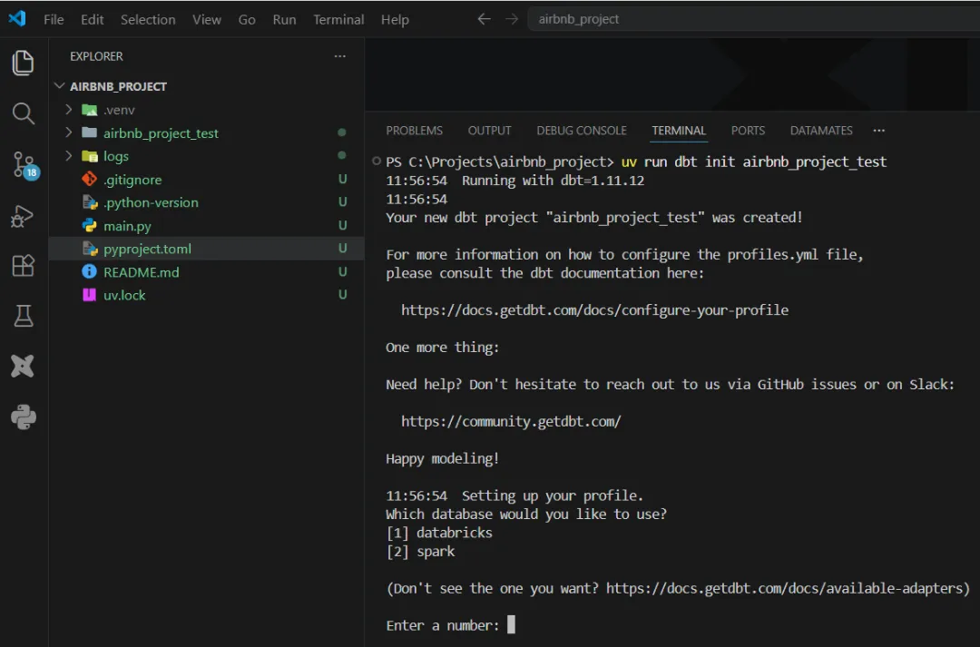 Your local project will connect to your databricks data source via init