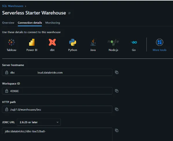 To connect your databricks data, copy all the related information from databricks dashboard.