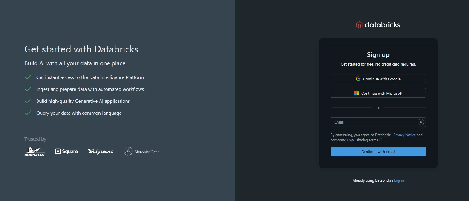 Signing up for Databricks is free and easy