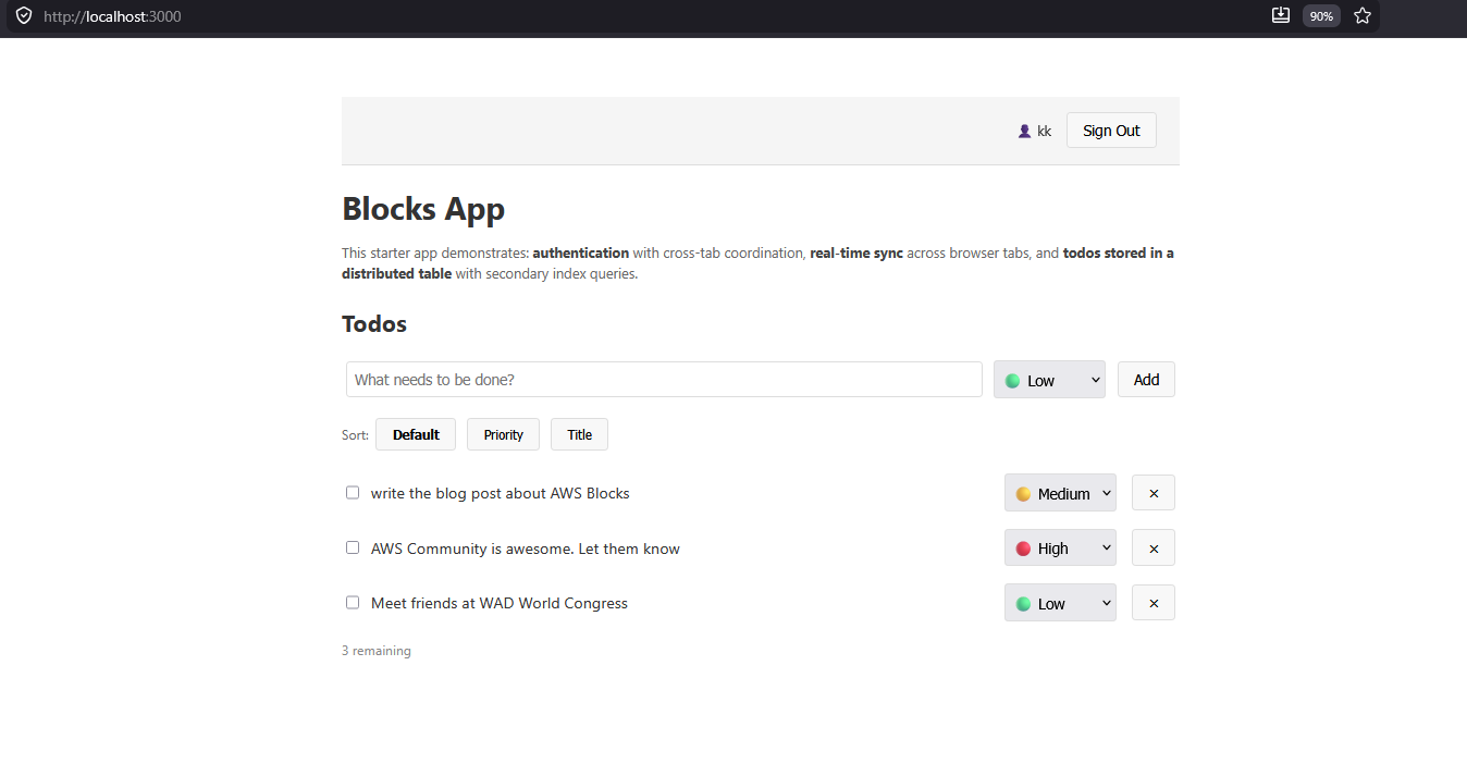 Follow the official AWS guide to run a ToDo App Locally. A good start to have an idea, but much more can be done with AWS Blocks