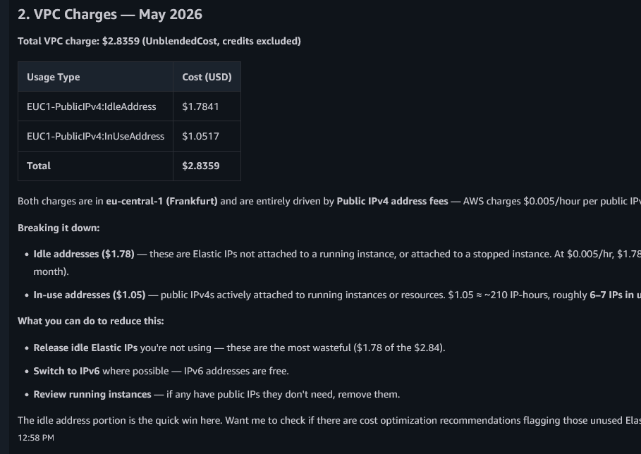 It's a cool feature that the agent can share cost breakdown of the resources